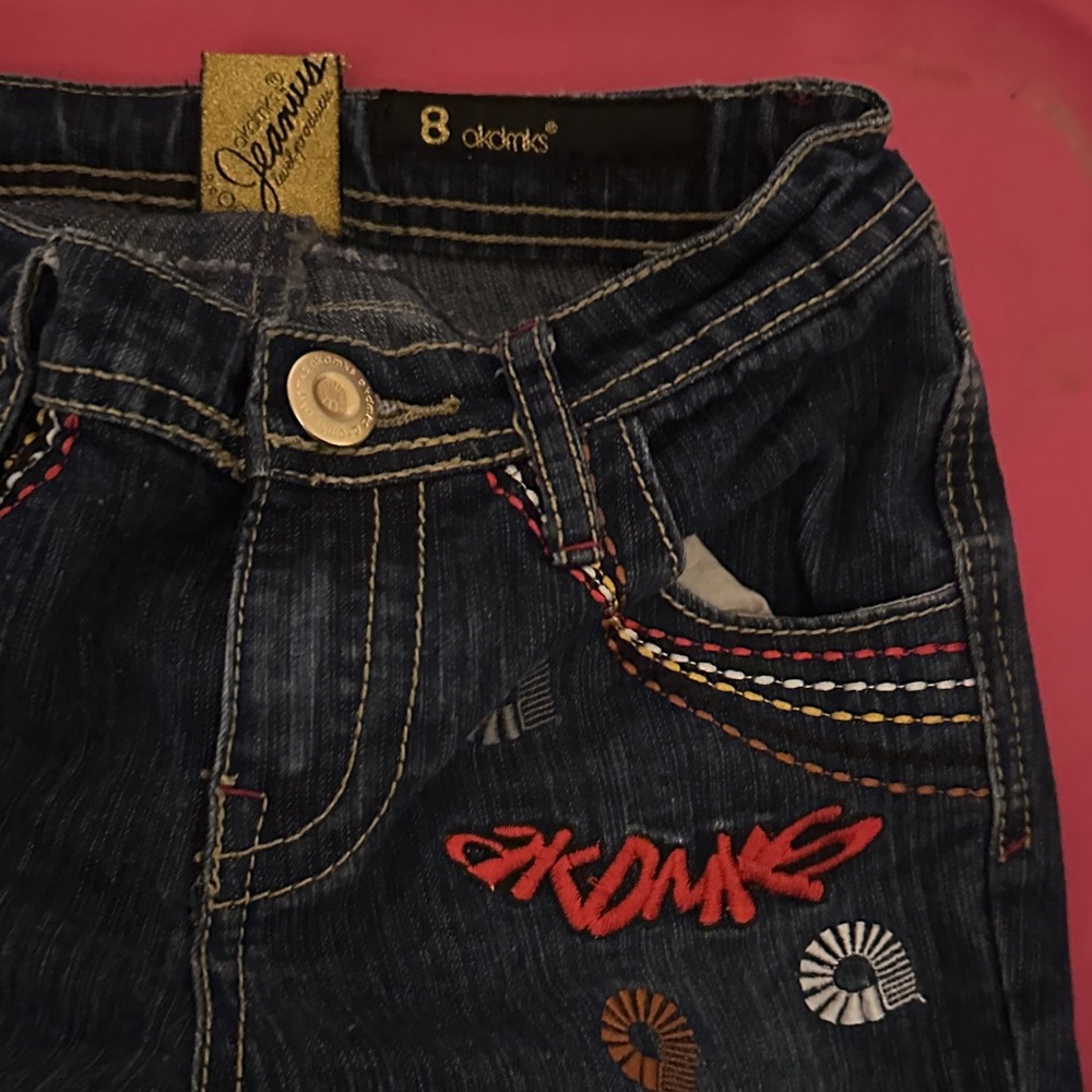 Akademiks Kids Dark Blue Jeans with Multicolor Embroidery